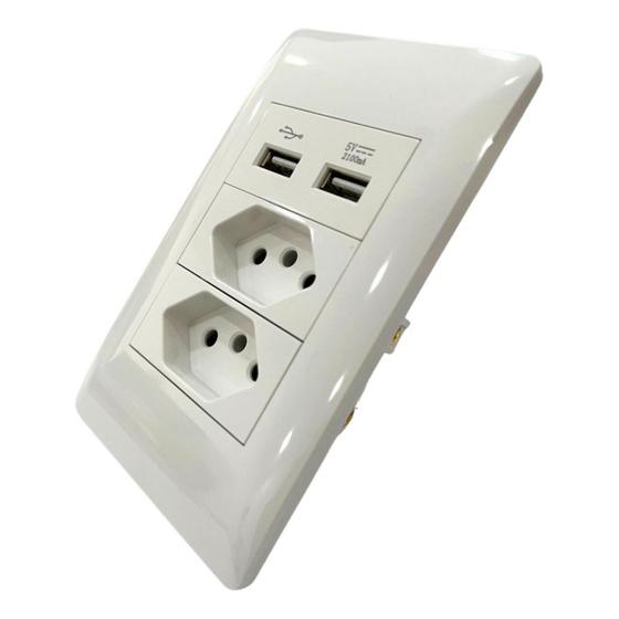 Imagem de Tomada Zk471 Dupla Entrada 3 Pinos Duplo Usb Bivolt