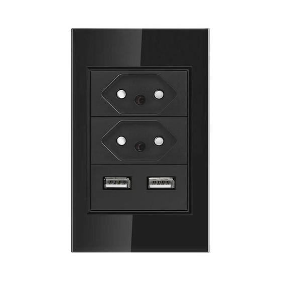 Imagem de Tomadas de Parede Padrão Brasil 10A/20A com USB Tipo C e Interruptor - Painel de Vidro Temperado
