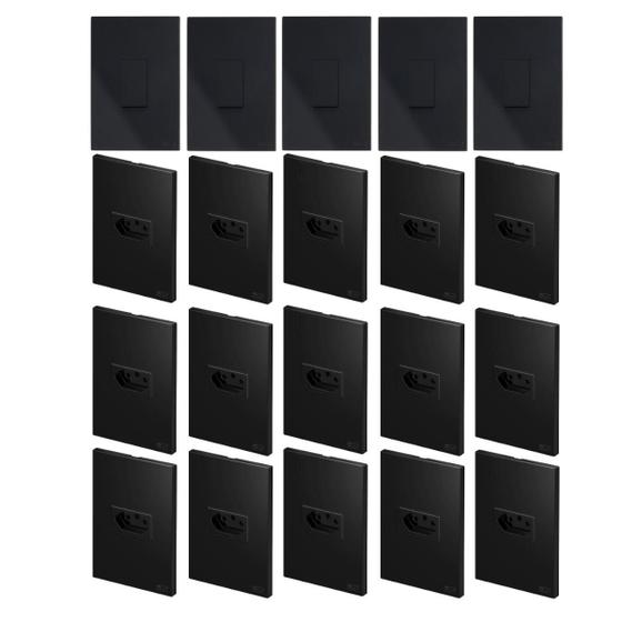 Imagem de Tomadas E Interruptores (20 Pç) Kit Casa Completa Preto Fosc