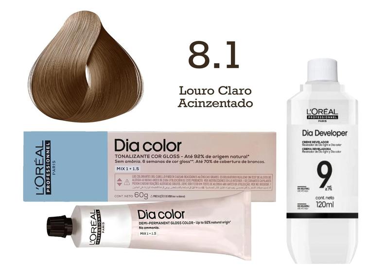 Tonalizante Dia Color 8.1 Louro Claro Acinzentado + Emulsão Reveladora ...
