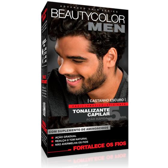 Imagem de Tonalizante Gel Masculino Kit Completo Sem Amonia Beautycolor Men Cabelo Castanho Escuro