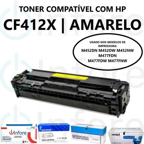 Imagem de Toner Compatível Cf412x 412x p/ Impressora M452DN M452NW M452DW M477FNW M477FDW M477FDN Amarelo