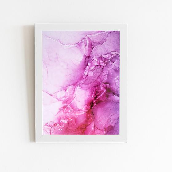 Imagem de Tons De Roxo E Rosa Abstrato Quadro Moldura Branca 60x40cm