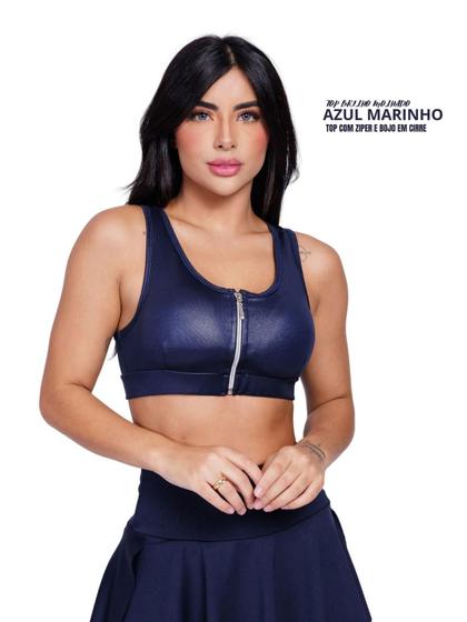 Imagem de Top Basico Em Cirre Com Zíper E Bojo Removível Brilho Molhado material sintético Lycra