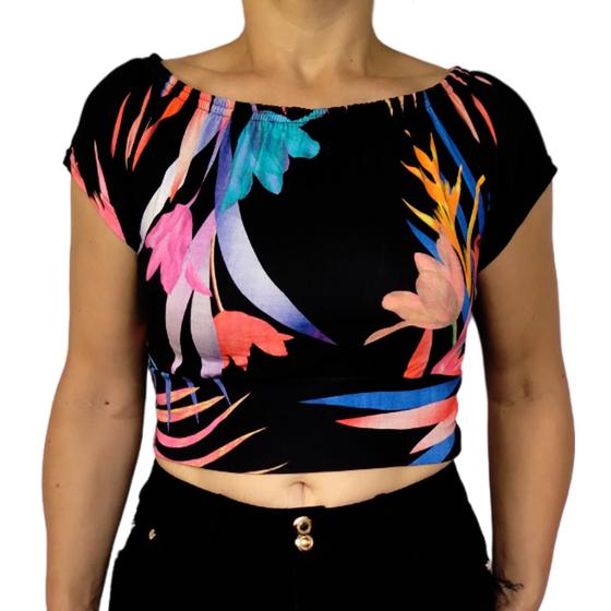 Imagem de Top Ciganinha Ombro a Ombro Elástico Barra Estampas Sortidas Viscolycra Pp ao Plus Size