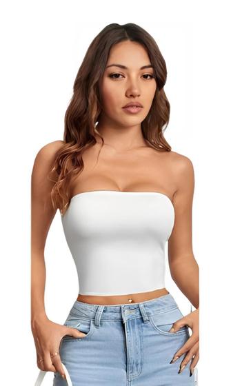 Imagem de Top Crop Tube Faixa Cropped Justo Slim Lycra Malha Elastano