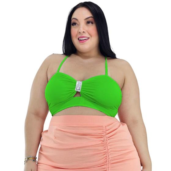 Imagem de Top Cropped de alças finas com bojo e amarração cruzada nas costas duna liso plus size 44 46 48 50 - G GG