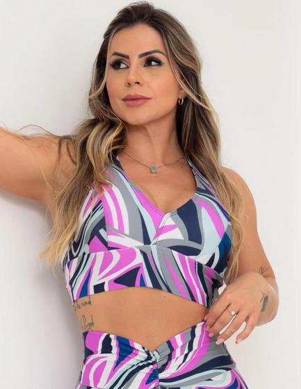 Imagem de Top Cropped Esportivo Feminino  Estampado com Bojo Removível - Fitmoda 