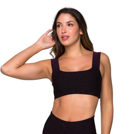 Imagem de Top Cropped Faixa Poliamida Feminino Sem Bojo Sustentação Alta Compressão Caminhada Fitness Academia