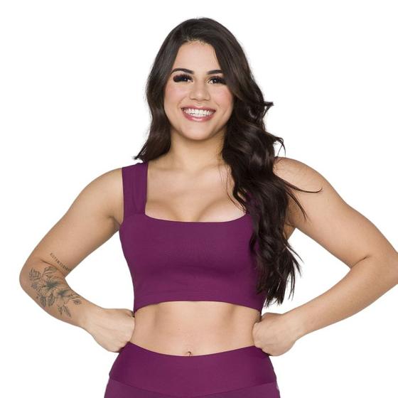 Imagem de Top Cropped Faixa Poliamida Feminino Sem Bojo Sustentação Compressão Treino Malhar Fitness Academia