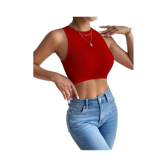 Imagem de Top Cropped Feminino com Nervuras - Sem Mangas, Alta Elasticidade, Estilo Casual