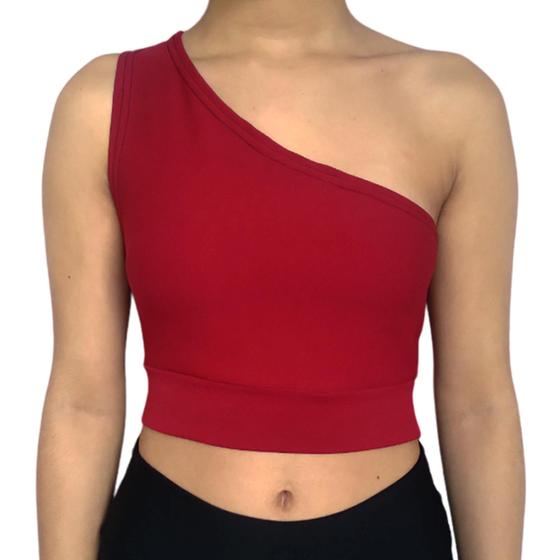 Imagem de Top Cropped Feminino Regata Um Ombro Só Liso Malha Crepe PP ao Plus Size