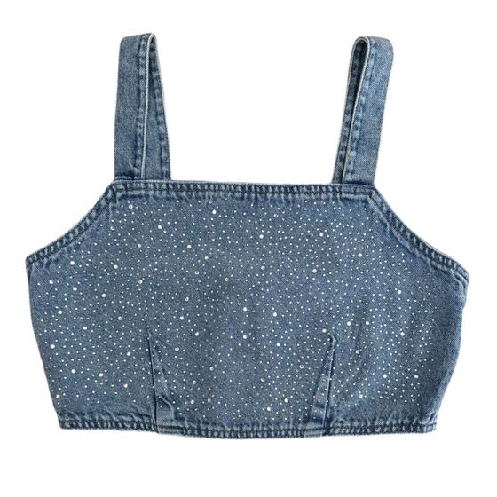 Imagem de Top Cropped Juvenil Jeans Para usar com Camisa com Aplicação e Mini Pedrarias Pinkx 241334