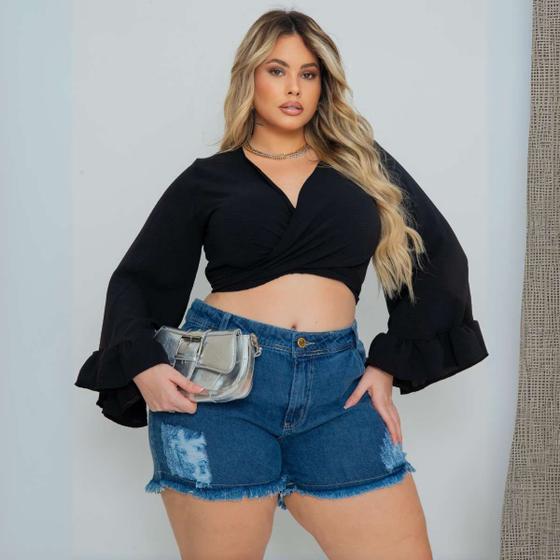 Imagem de Top Cropped Plus Size Blusinha Manga Longa