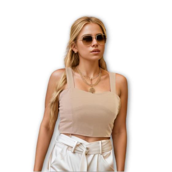 Imagem de Top Feminino Blusinha de Alça com Bojo Elegante da Moda Blogueira de Estilo