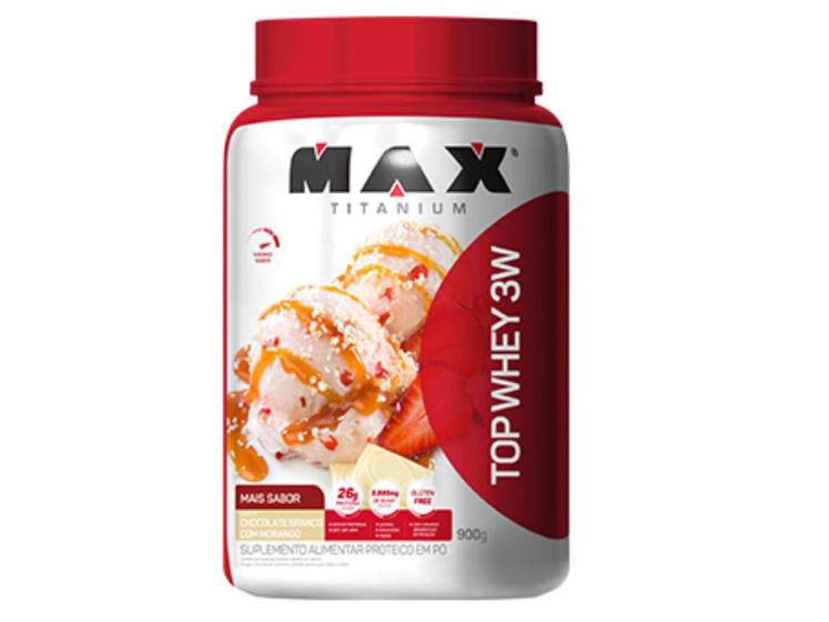 Top Whey 3W 900G Max Titanium Chocolate Branco Com Morango Menor preço em Top Whey 3W 900G Max Titanium Chocolate Branco Com Morango