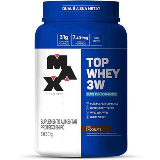 Top whey 3w + perfor pote 900 gr max titanium Menor preço em Top whey 3w + perfor pote 900 gr max titanium