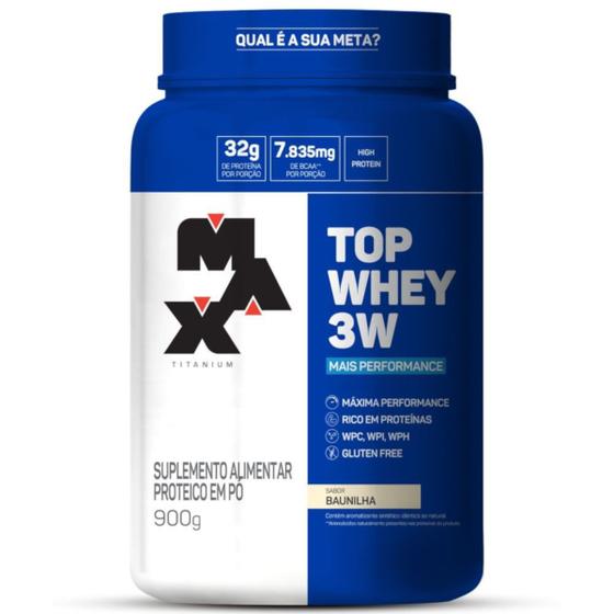 Top Whey 3W Performance Baunilha 900g - Max Titanium Menor preço em Top Whey 3W Performance Baunilha 900g - Max Titanium
