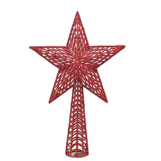 Imagem de Topo de Árvore Glitter Vermelho 25cm Decoração Natalina