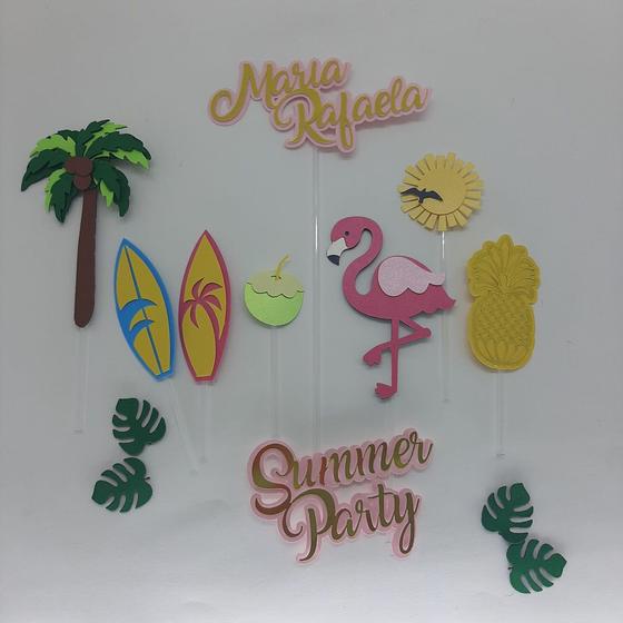 Imagem de Topo de Bolo Férias Praia Surf Tropical personalizado