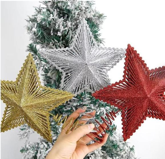 Imagem de Topo Estrela Aramada Árvore De Natal Glitter Decoração