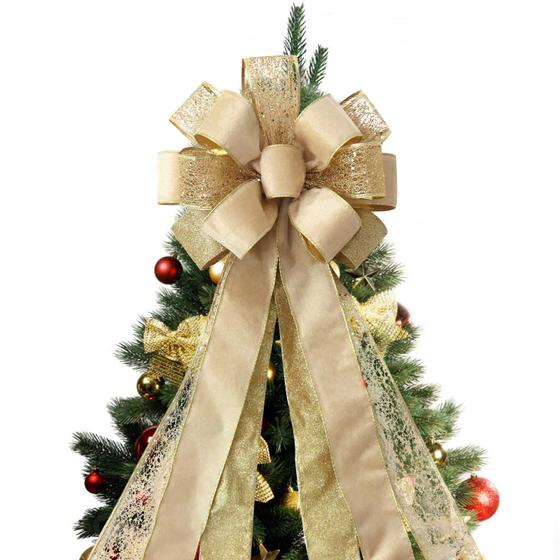 Imagem de Topper Tree Topper Bow Champagne Gold 43x13cm Glitter