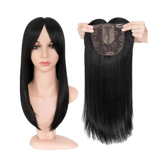 Imagem de Toppers de Cabelo Sintético Longo e Liso - 14'' e 18'' com Franja - Aplique de Cabelo com Clipe