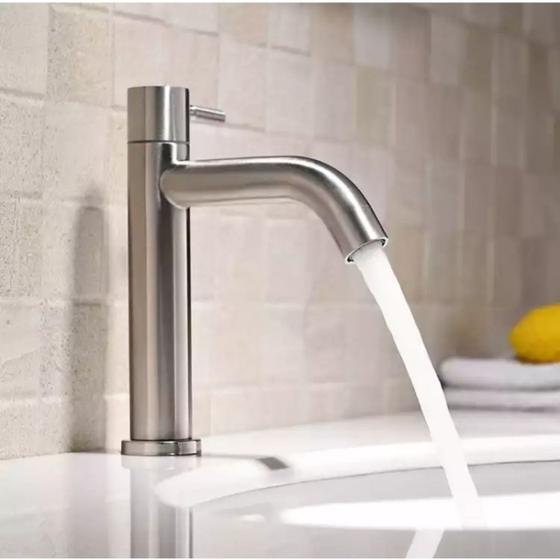 Torneira aço inox escovado p/ banheiro cubas e bancadas - modelo clean baixa Menor preço em Torneira aço inox escovado p/ banheiro cubas e bancadas - modelo clean baixa