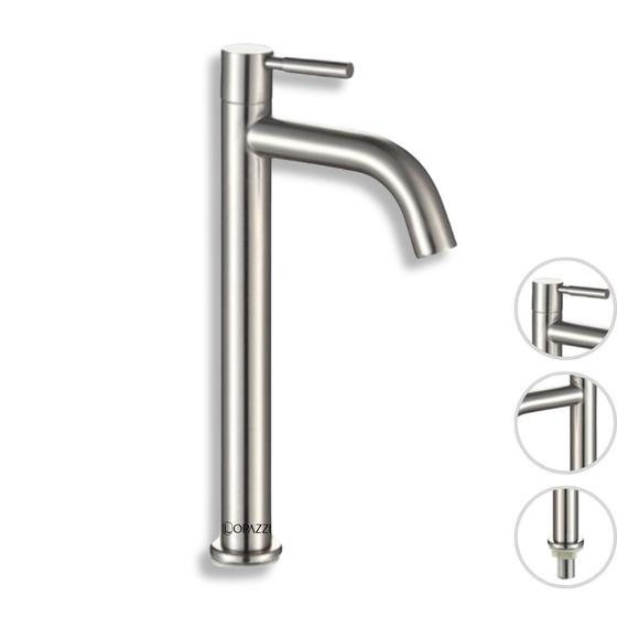 Torneira alta em aço inox escovado para cubas e pias de banheiros e lavatorios - modelo clean Menor preço em Torneira alta em aço inox escovado para cubas e pias de banheiros e lavatorios - modelo clean