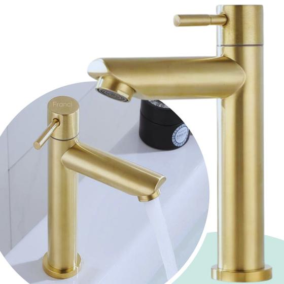 Torneira Bancada Banheiro Lavatorio Lavabo Bica Reta Dourado Fosco - Modelo Manaus Menor preço em Torneira Bancada Banheiro Lavatorio Lavabo Bica Reta Dourado Fosco - Modelo Manaus