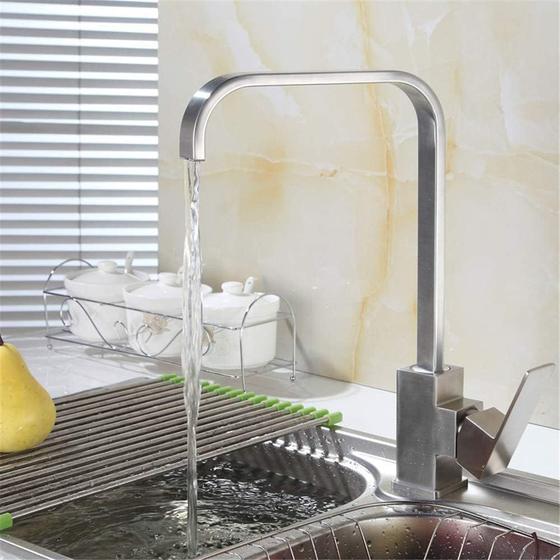 Imagem de Torneira Banheiro Bica Alta Cascata Monocomando Misturador Aço Inox Lavabo Giratoria Quente e Frio + Kit Instalação