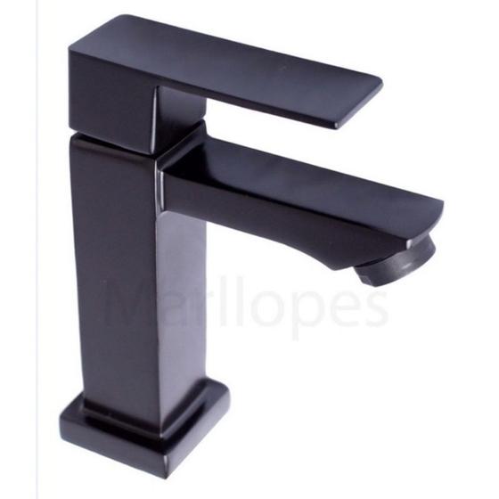 Imagem de Torneira Banheiro Bica Baixa Metal Inox Lavabo Cuba 1/4 de volta  Preta Luxo