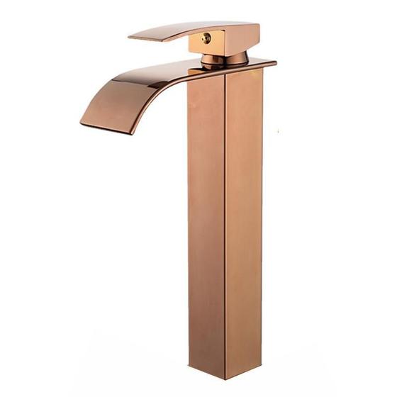 Imagem de Torneira Banheiro Cascata Lavabo Monocomando Rose Gold Alta