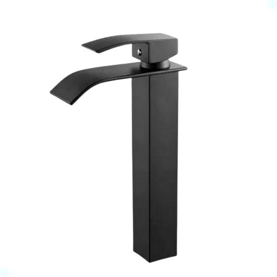 Imagem de Torneira banheiro cascata misturador monocomando lavabo bica alta preto black fosco