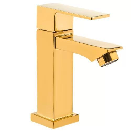 Imagem de Torneira Banheiro Lavabo Luxo Metal Dourada Brilho Bica Baixa Luxo