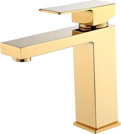 Imagem de Torneira Banheiro Lavabo Luxo Metal Dourada Fosca Bica Baixa