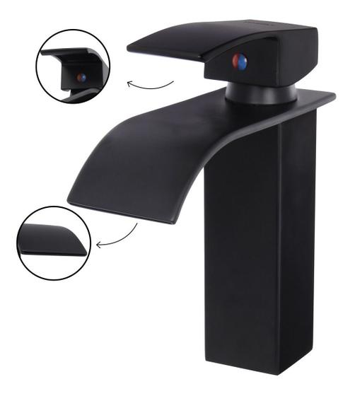 Imagem de Torneira Banheiro Lavabo Monocomando Quadrada Cascata Black