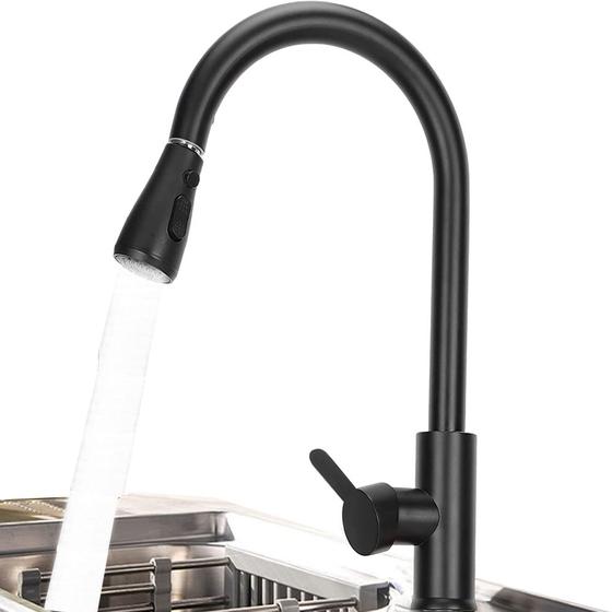Torneira Black Monocomando Extensível Pull Down de Cozinha Pia Bancada Com 2 Modos Chuveiro e Jato Bico Giratório Menor preço em Torneira Black Monocomando Extensível Pull Down de Cozinha Pia Bancada Com 2 Modos Chuveiro e Jato Bico Giratório