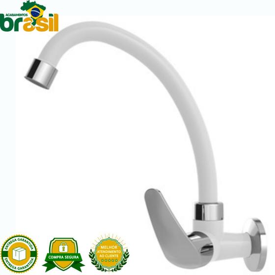 Imagem de torneira branca de cozinha de parede bica giratoria 1/4 de volta 3/4 torneira de cozinha para parede