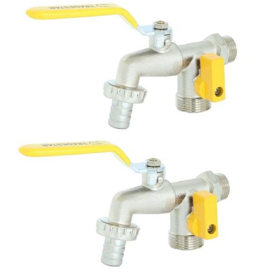 Imagem de Torneira Com Duas Saídas Metal Para Jardim Quintal Tanque Com Bico 1/2" e 3/4"  Hayom  02 UN