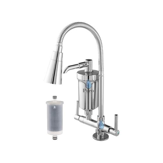 Imagem de Torneira com Filtro Gourmet Flexível Cozinha Bancada c/ Ducha 2 Jatos 1/4 de Volta com Refil