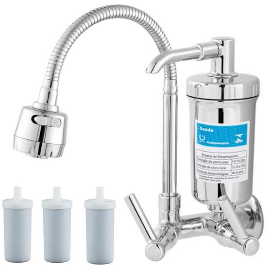 Torneira Com Filtro Gourmet Pia Cozinha De Parede + 3 Refil Menor preço em Torneira Com Filtro Gourmet Pia Cozinha De Parede + 3 Refil