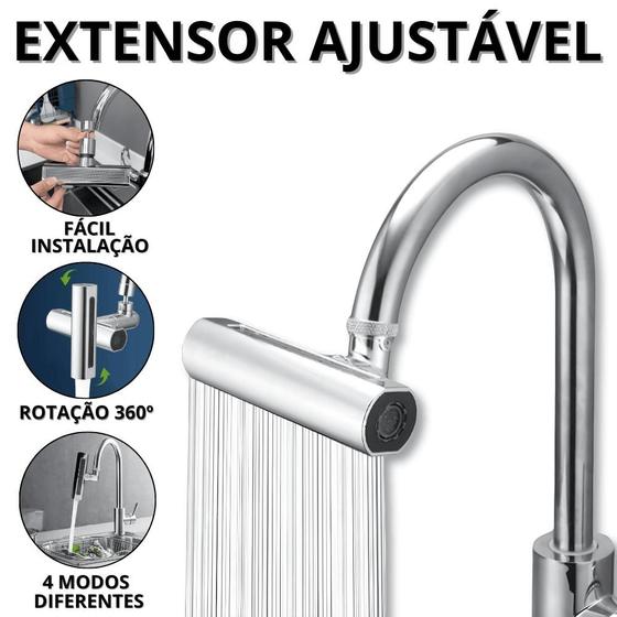 Imagem de Torneira Cozinha 360 Torneiras De Pia Alta Pressão Extensor Adaptador Rotativo Flexível Pias Casa