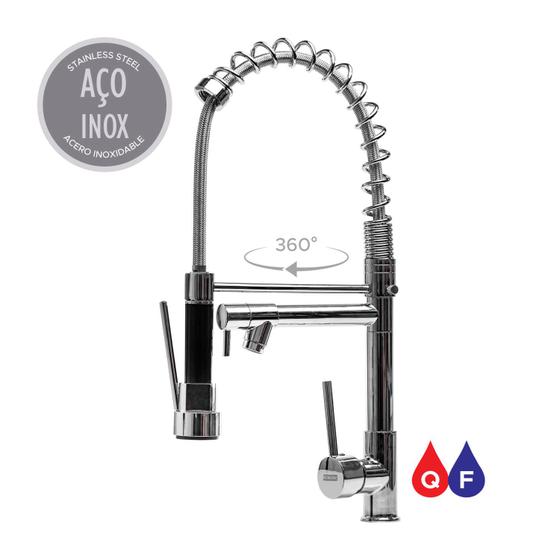 Torneira Cozinha Bancada Premium Goumert Inox Cromado Spray Menor preço em Torneira Cozinha Bancada Premium Goumert Inox Cromado Spray