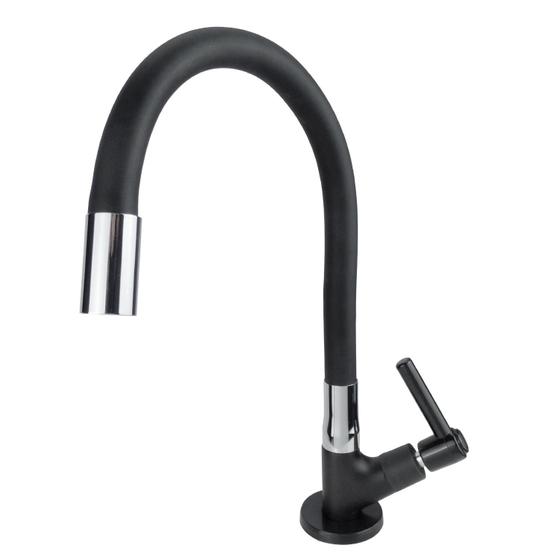 Imagem de Torneira Cozinha Cano Silicone Flexível Luxo Bancada C-66 Preto Fosco Cód. 5322