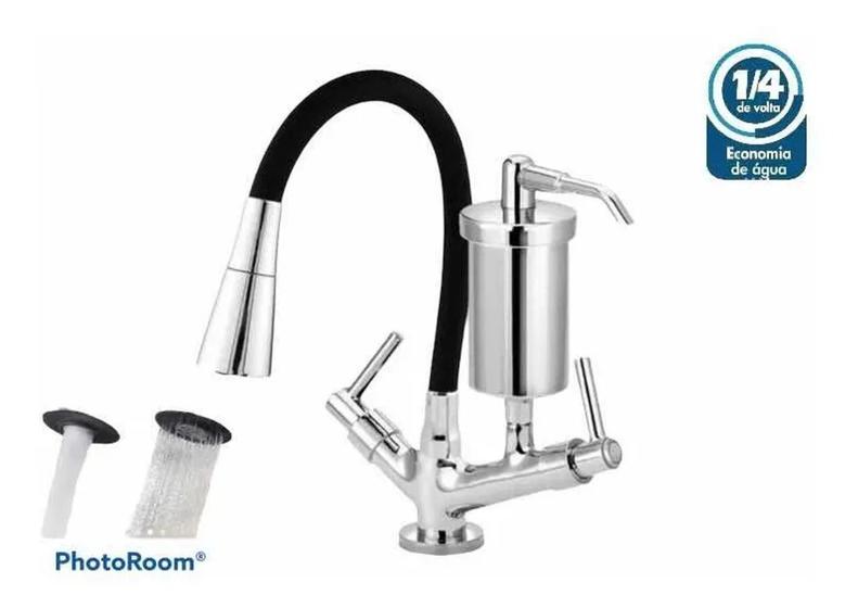 Torneira Cozinha Com Filtro Bancada Gourmet Flexível 2 Jatos Menor preço em Torneira Cozinha Com Filtro Bancada Gourmet Flexível 2 Jatos