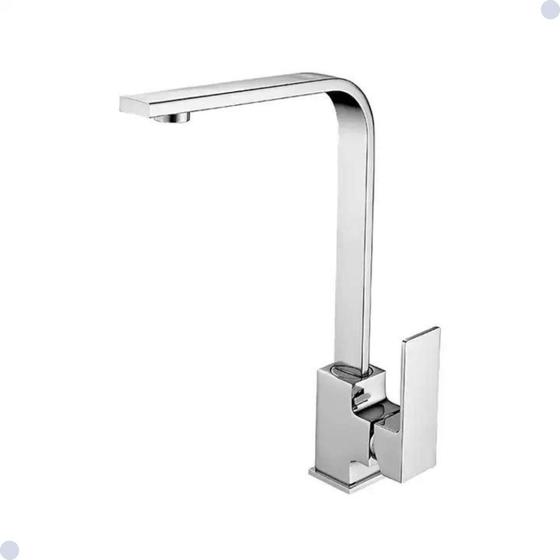 Imagem de Torneira Cozinha Gourmet Misturador Monocomando Slim Quadrada Cromada Metal
