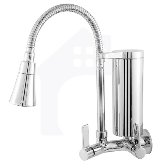 Imagem de Torneira Cozinha Parede Com Filtro Slim Flexível Gourmet Cromada Dupla Função Metal Abs cod 5034-7