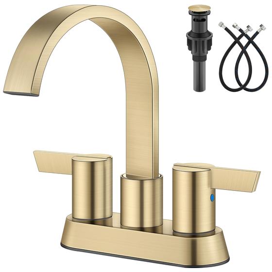 Imagem de Torneira de Banheiro Aolemi com Design Cascata - 2 Manípulos em Ouro Escovado