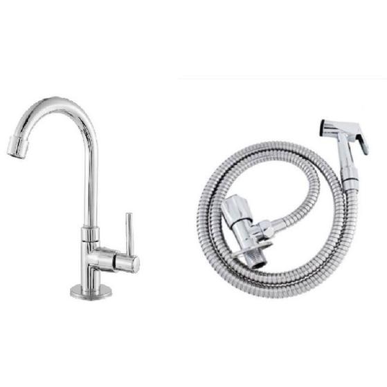 Imagem de Torneira de Banheiro Lavatório bancada Metal  & Inox 1198 + Ducha Higiênica completa com chuveirinho metal para banheiro